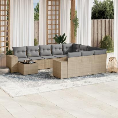 Set canapele de grădină cu perne, 11 piese, bej, poliratan GartenMobel Dekor