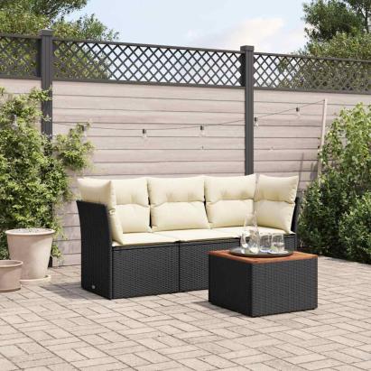 Set mobilier de grădină cu perne, 4 piese, negru, poliratan GartenMobel Dekor