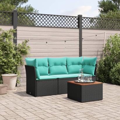 Set mobilier de grădină cu perne, 4 piese, negru, poliratan GartenMobel Dekor