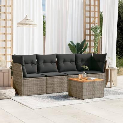 Set canapea de grădină cu perne, 5 piese, gri, poliratan GartenMobel Dekor