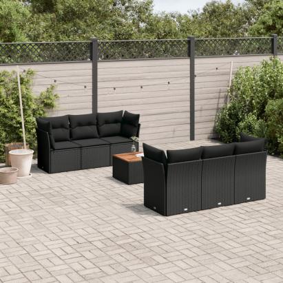 Set canapele de grădină cu perne, 7 piese, negru, poliratan GartenMobel Dekor