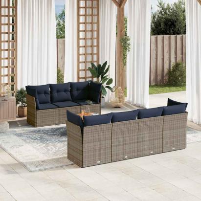 Set canapele de grădină cu perne, 8 piese, gri, poliratan GartenMobel Dekor