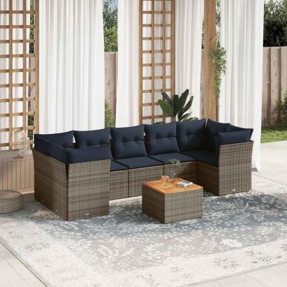 Set canapele de grădină cu perne, 8 piese, gri, poliratan GartenMobel Dekor