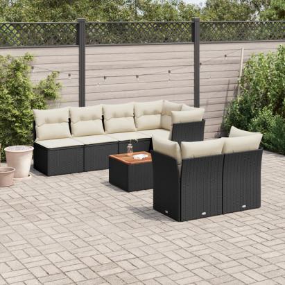 Set mobilier de grădină cu perne, 8 piese, negru, poliratan GartenMobel Dekor