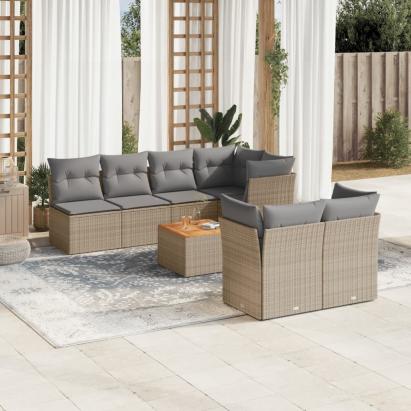 Set canapele de grădină, 8 piese, cu perne, bej, poliratan GartenMobel Dekor