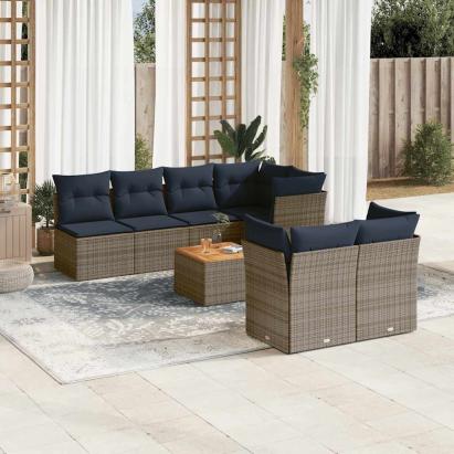 Set canapele de grădină cu perne, 8 piese, gri, poliratan GartenMobel Dekor