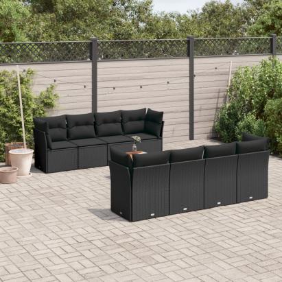 Set mobilier de grădină cu perne, 9 piese, negru, poliratan GartenMobel Dekor