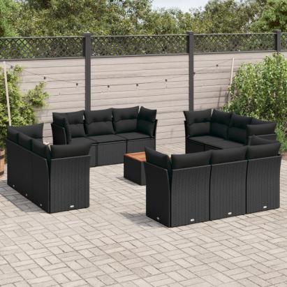 Set mobilier de grădină cu perne, 13 piese, negru, poliratan GartenMobel Dekor