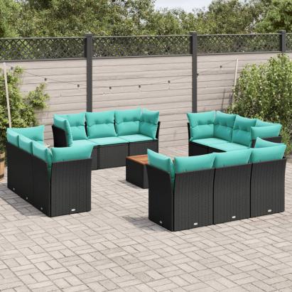 Set mobilier de grădină cu perne, 13 piese, negru, poliratan GartenMobel Dekor