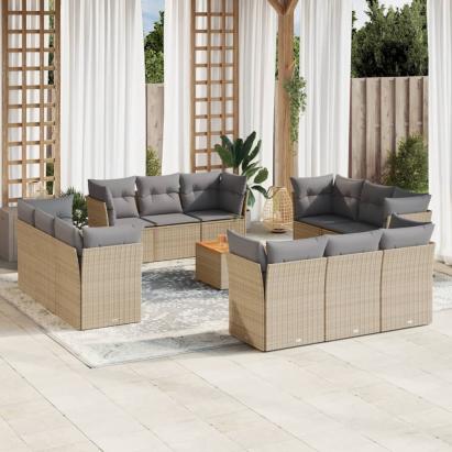 Set canapele de grădină, 13 piese, cu perne, bej, poliratan GartenMobel Dekor