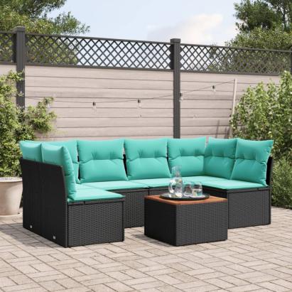 Set canapele de grădină cu perne, 7 piese, negru, poliratan GartenMobel Dekor