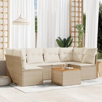 Set canapele de grădină, 7 piese, cu perne, bej, poliratan GartenMobel Dekor