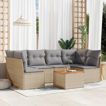 Set canapele de grădină, 7 piese, cu perne, bej, poliratan GartenMobel Dekor