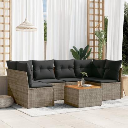 Set canapele de grădină, 7 piese, cu perne, gri, poliratan GartenMobel Dekor