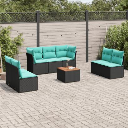 Set canapele de grădină cu perne, 8 piese, negru, poliratan GartenMobel Dekor