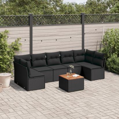Set mobilier de grădină cu perne, 8 piese, negru, poliratan GartenMobel Dekor