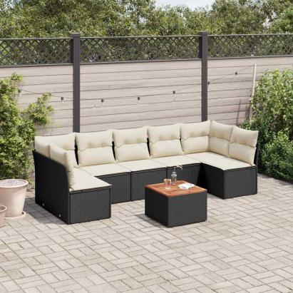 Set mobilier de grădină cu perne, 8 piese, negru, poliratan GartenMobel Dekor