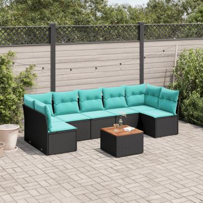 Set mobilier de grădină cu perne, 8 piese, negru, poliratan GartenMobel Dekor
