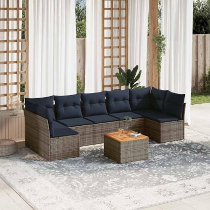 Set canapele de grădină cu perne, 8 piese, gri, poliratan GartenMobel Dekor