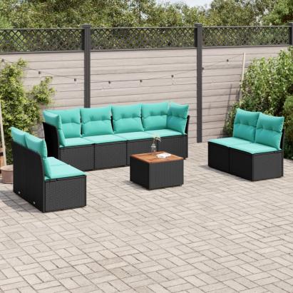 Set mobilier de grădină cu perne, 9 piese, negru, poliratan GartenMobel Dekor