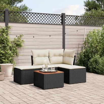 Set mobilier de grădină cu perne, 5 piese, negru, poliratan GartenMobel Dekor