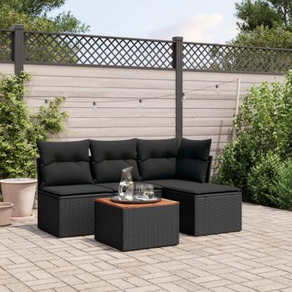 Set mobilier de grădină cu perne, 5 piese, negru, poliratan GartenMobel Dekor