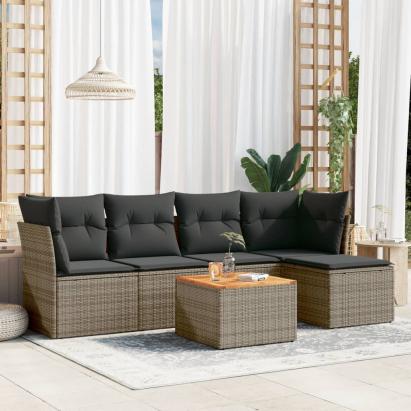 Set mobilier grădină cu perne, 6 piese, gri, poliratan GartenMobel Dekor