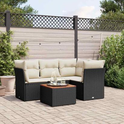 Set mobilier de grădină cu perne, 5 piese, negru, poliratan GartenMobel Dekor