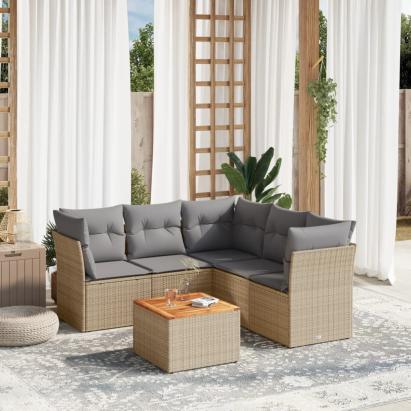 Set canapele de grădină, 6 piese, cu perne, bej, poliratan GartenMobel Dekor