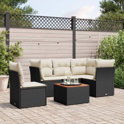 Set mobilier de grădină cu perne, 6 piese, negru, poliratan GartenMobel Dekor