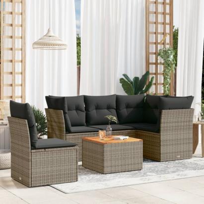 Set mobilier grădină cu perne, 6 piese, gri, poliratan GartenMobel Dekor
