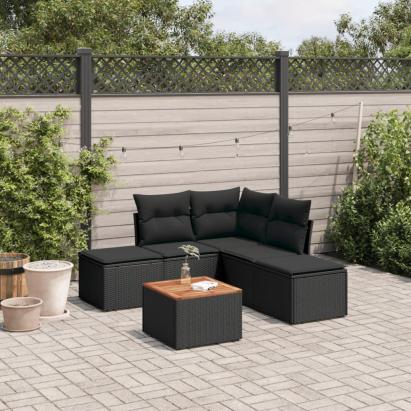 Set mobilier de grădină cu perne, 6 piese, negru, poliratan GartenMobel Dekor