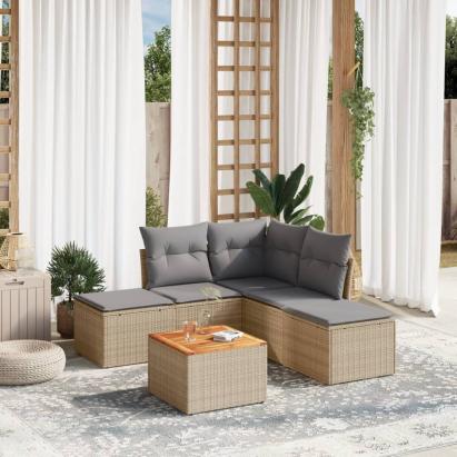 Set canapele de grădină, 6 piese, cu perne, bej, poliratan GartenMobel Dekor