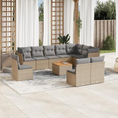 Set canapele de grădină, 11 piese, cu perne, bej, poliratan GartenMobel Dekor