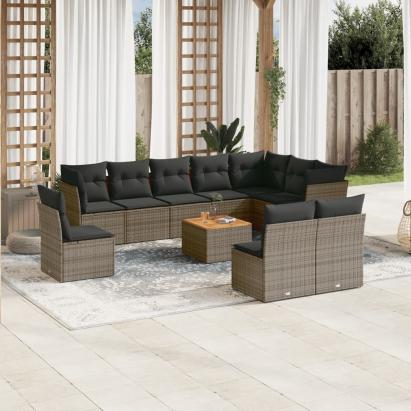 Set canapele de grădină cu perne, 11 piese, gri, poliratan GartenMobel Dekor