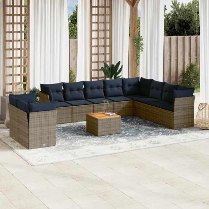 Set canapele de grădină cu perne, 11 piese, gri, poliratan GartenMobel Dekor