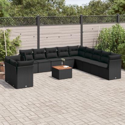 Set canapele de grădină, 12 piese, cu perne, negru, poliratan GartenMobel Dekor