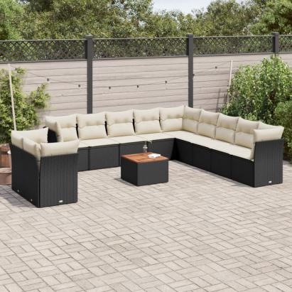 Set canapele de grădină, 12 piese, cu perne, negru, poliratan GartenMobel Dekor