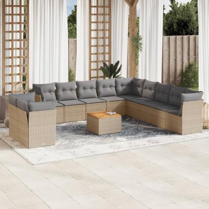 Set canapele de grădină, 12 piese, cu perne, bej, poliratan GartenMobel Dekor