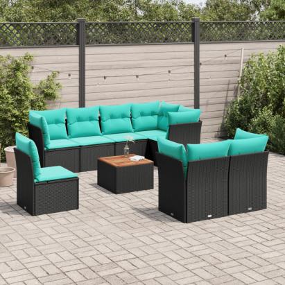 Set mobilier de grădină cu perne, 9 piese, negru, poliratan GartenMobel Dekor
