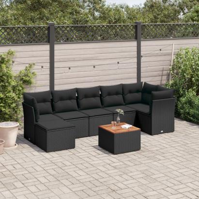 Set mobilier de grădină cu perne, 8 piese, negru, poliratan GartenMobel Dekor