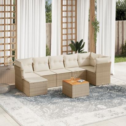 Set canapele de grădină, 8 piese, cu perne, bej, poliratan GartenMobel Dekor