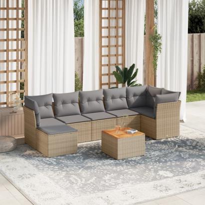 Set canapele de grădină, 8 piese, cu perne, bej, poliratan GartenMobel Dekor