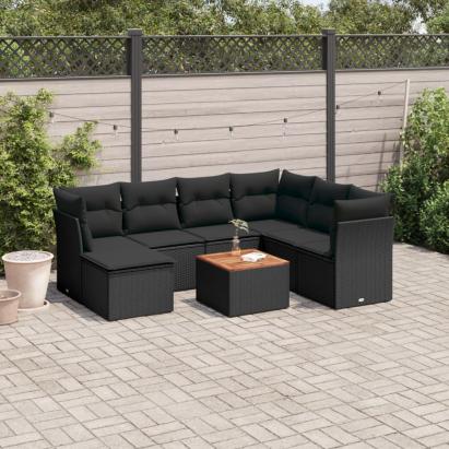 Set mobilier de grădină cu perne, 8 piese, negru, poliratan GartenMobel Dekor