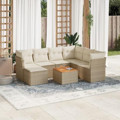 Set canapele de grădină, 8 piese, cu perne, bej, poliratan GartenMobel Dekor