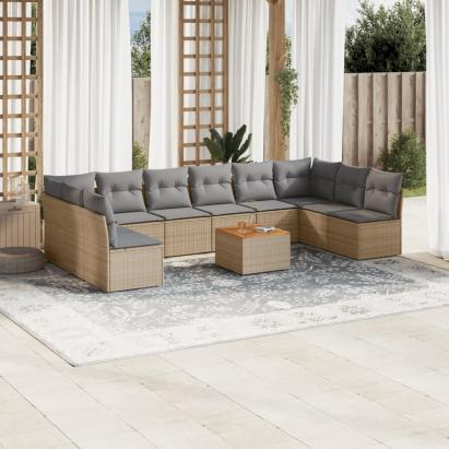 Set canapele de grădină, 11 piese, cu perne, bej, poliratan GartenMobel Dekor