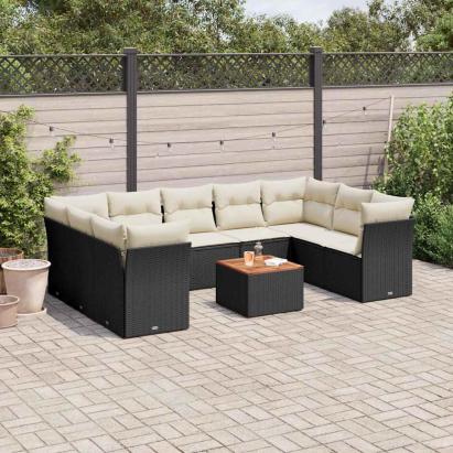 Set canapele de grădină cu perne, 10 piese, negru, poliratan GartenMobel Dekor