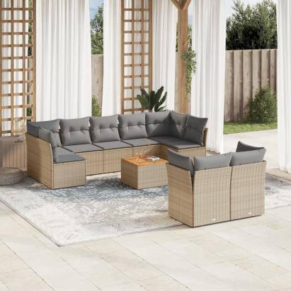 Set canapele de grădină, 10 piese, cu perne, bej, poliratan GartenMobel Dekor