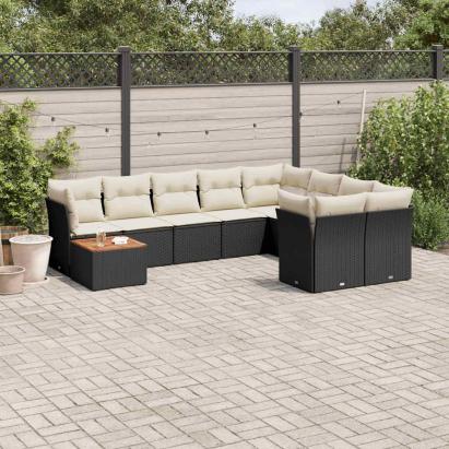 Set canapele de grădină cu perne, 10 piese, negru, poliratan GartenMobel Dekor