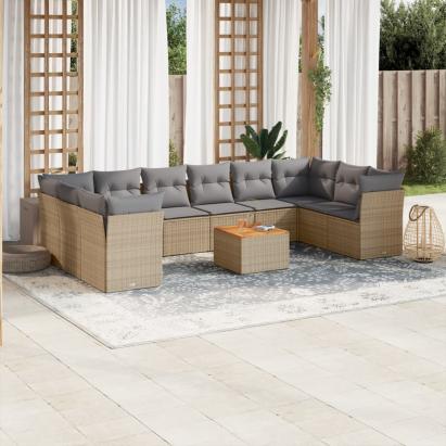 Set canapele de grădină, 11 piese, cu perne, bej, poliratan GartenMobel Dekor
